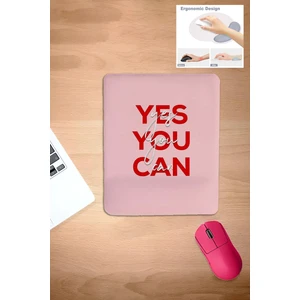 Yes You Can, Kare, Pembe Mouse Pad, Bilek Destekli, Bilgisayar Laptop Aksesuarı