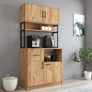 MTD0102 Inci 90  cm  Kapaklı Çekmeceli Raflı Mutfak Dolabı Çam