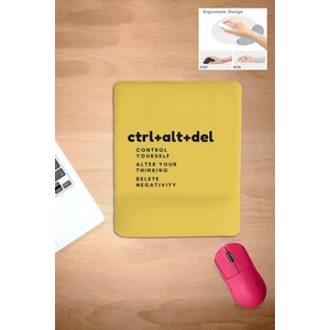 Sarı, Kare, Ctrl, Yazılı, Baskılı Bilek Destekli Mouse Pad, Ergonomik Bilgisayar Laptop Aksesuarı