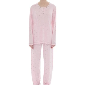 Kadın Desenli Bambu  Pamuk Mevsimlik Uzun Kol Pijama Takımı-Geniş Kesim Anne Kalıp
