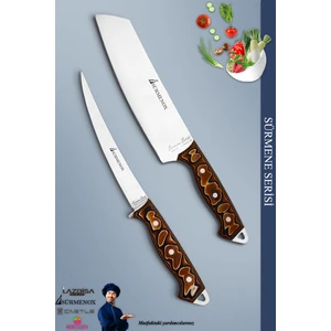 Mutfak Şef Bıçak Seti Et Ekmek Sebze Fileto Şef Bıçağı 2'li Set Kahverengi (MFT-012)