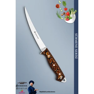 Sürmene Serisi Mutfak Fileto Bıçağı Steak Bıçak Et Balık Tavuk Fileto Bıçağı Kahverengi ( MFT-008 )