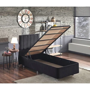 Niron Piano Lite Baza ve Başlık Seti 90x190 cm Tek Kişilik Siyah Metal Profil Baza ve Başlığı Silinebilir Soho Kumaş