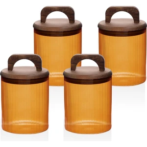 The Mia Akasya Kulplu Cam Kavanoz Seti Amber 4 Parça 700 ml