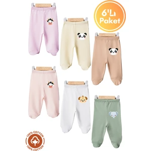 Unisex Bebek Penye Organik Pamuklu Hayvan Figürlü 0-6 Ay Patikli Bebek Tek Alt 6'lı Set
