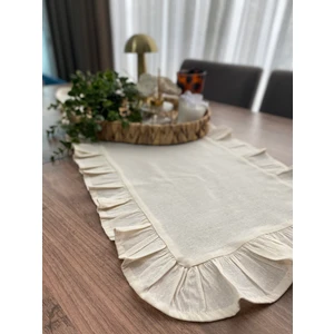 DEKOLİNA - Fırfırlı Keten Runner – Rustik & Vintage Masa Dekoru