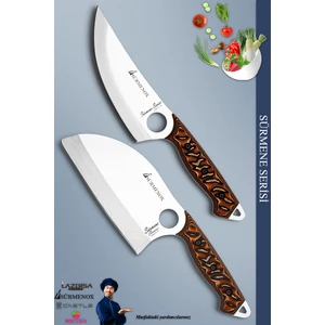 Sürmene Serisi Mutfak Kamp Şef Bıçak Seti Et Ekmek Sebze Kamp Şef Bıçağı 2'li Set Kahve ( MFT-034 )