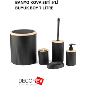 5'li Banyo Seti Siyah Tuvalet Kova Wc Set