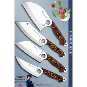 Sürmene Serisi Mutfak Kamp Şef Bıçak Seti Et Ekmek Sebze Kamp Şef Bıçağı 4'lü Set Kahve (MFT-039)