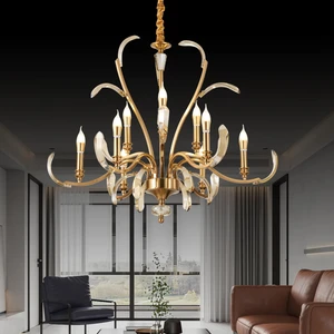 Ronja 9'lu Bakır Eskitme Kristal Taşlı Avangart Salon Avize