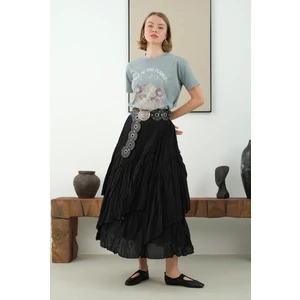 Katlı Bohem Etek Siyah