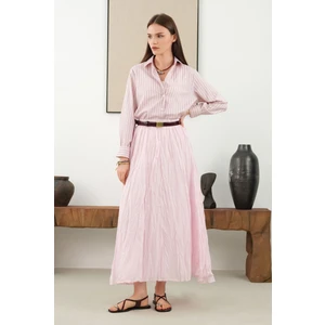 Kraşlı Vual Etek Toz Pembe