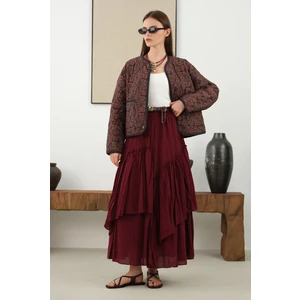 Katlı Bohem Etek Bordo