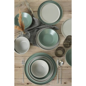 Mat Gri - Mat Yeşil Nordıc Yemek Takımı 6 Kişilik 24 Parça