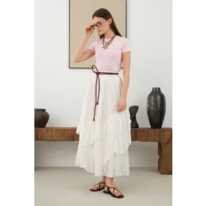 Katlı Bohem Etek Ekru