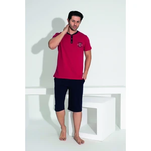 Erkek Yazlık Armalı Kısa Kollu Düğmeli Kaprili Penye Pijama Takımı