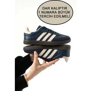 Friend & Trend Lacivert Krem Şeritli Düz Taban Bağcıklı Kadın Spor Ayakkabı SMB555