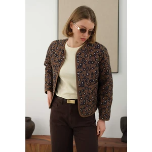 Kapitone Kısa Ceket Geometrik Desen