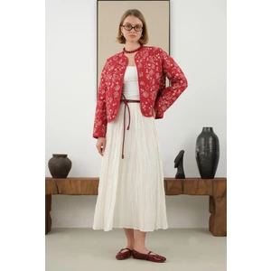 Kraşlı Vual Etek Ekru