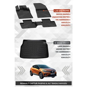 Renault Captur 2020+ Uyumlu 4.5d Premium Havuzlu Paspas ve Liner Marka 3D Alt Bagaj Havuzu