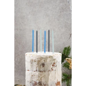 Retro Mavi Tonları Karışık Renk Mum Pasta Mumları 6lı Paket