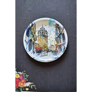 Desenli Modern Tepsi Çok Amaçlı Sunum Tepsisi 32 cm Yuvarlak Tepsi