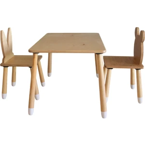 Wood&joy Doğal Ahşap Düz Etkinlik Masası, Çalışma Masası + 1 Sandalye Seti