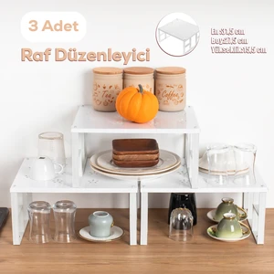 Org-01 - 3lü Raf Düzenleyici - Dolap Içi Düzenleyici Raf - Mutfak Tabak Bardak Rafı