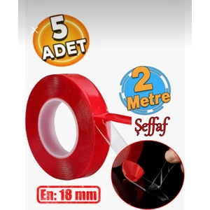 Vhb Akrilik Silikonize Çift Taraflı Şeffaf Bant 2 mt x 18 mm (5 Adet)