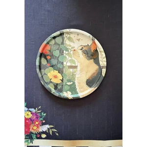 Desenli Modern Tepsi Çok Amaçlı Sunum Tepsisi 32 cm Yuvarlak Tepsi
