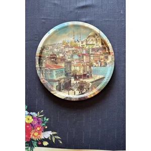 Desenli Modern Tepsi Çok Amaçlı Sunum Tepsisi 32 cm Yuvarlak Tepsi
