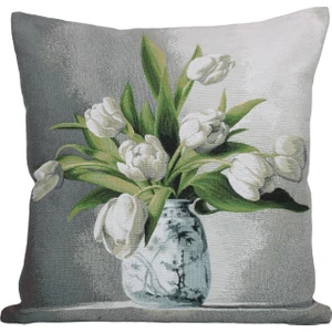 Belıeve Classy Jakarlı Dokuma Goblen Dekoratif   Vazoda Beyaz Lale  Kırlent 45*45