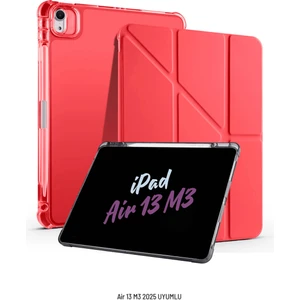 Apple iPad Air 13 Inç 2025 M3 Çip Uyumlu Kalem Bölmeli Standlı Akıllı Fuchsia Trifolding Tablet Kılıfı