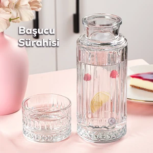 8999 Oslo Elysia Model Cam Kapaklı ve Bardaklı Başucu Sürahisi 800ML