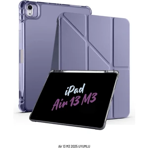 Apple iPad Air 13 Inç 2025 M3 Çip Uyumlu Kalem Bölmeli Standlı Akıllı Fuchsia Trifolding Tablet Kılıfı