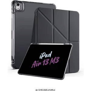 Apple iPad Air 13 Inç 2025 M3 Çip Uyumlu Kalem Bölmeli Standlı Akıllı Fuchsia Trifolding Tablet Kılıfı