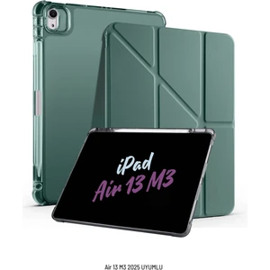 Apple iPad Air 13 Inç 2025 M3 Çip Uyumlu Kalem Bölmeli Standlı Akıllı Fuchsia Trifolding Tablet Kılıfı