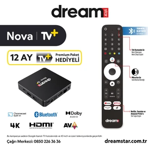Nova 4K Google Lisanslı Android Tv Box + Dreamstar Orjinal Type-C Dvbs Tuner