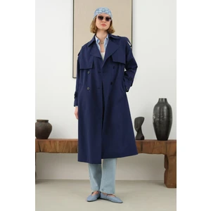 Uzun Klasik Trençkot Gece Mavi