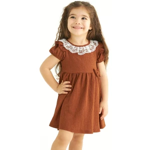 Bisiklet Yaka Dantelli Fiyonk Detaylı Tarçın Renk Elbise