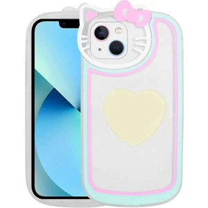 ZORE Apple iPhone 13 Uyumlu Kedi Figürlü Transparan Pop Soketli  Ritmik KAPAK-BEYAZ-8680436600801-TA75236-N