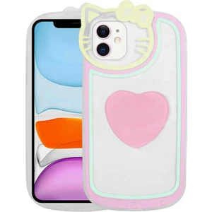 ZORE Apple iPhone 11 Uyumlu Kedi Figürlü Transparan Pop Soketli  Ritmik KAPAK-PEMBE-8680436601037-TA75219-N