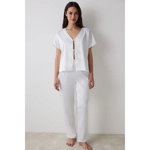 Bridal Saten Gömlek Pantolon Kırık Beyaz  Pijama Takımı