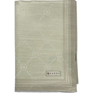 Pamuk Ipek Şal - Bordürlü Monogram - Bej