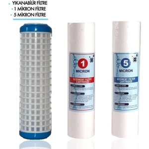 Daire Bina Sayaç Girişi Su Arıtma 10" 3 Aşama Yedek Filtre Seti (Yıkanabilir-1 Mikron-5 Mikron