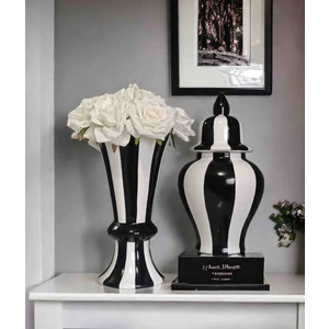 Vera Home Decor Annoville, Seramik, El Boyaması Çizgi Desenli Vazo, Şah Küp