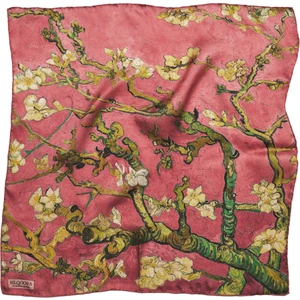 %100 Ipek Bandana FULAR(55X55 Cm) - Vincent Van Gogh (Badem Ağacı Pudra)