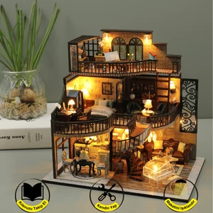 Kendin Yap Minyatür Villa | Minyatür Maket Seti| LED Işıklı, Tozluk Korumalı