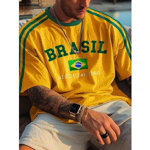 Yeni Sezon Unisex Omuz Detaylı Brasil Baskılı Oversize T-Shirt