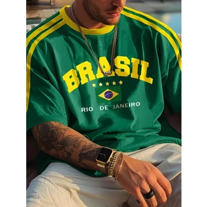 Yeni Sezon Unisex Omuz Detaylı Brasil Baskılı Oversize T-Shirt